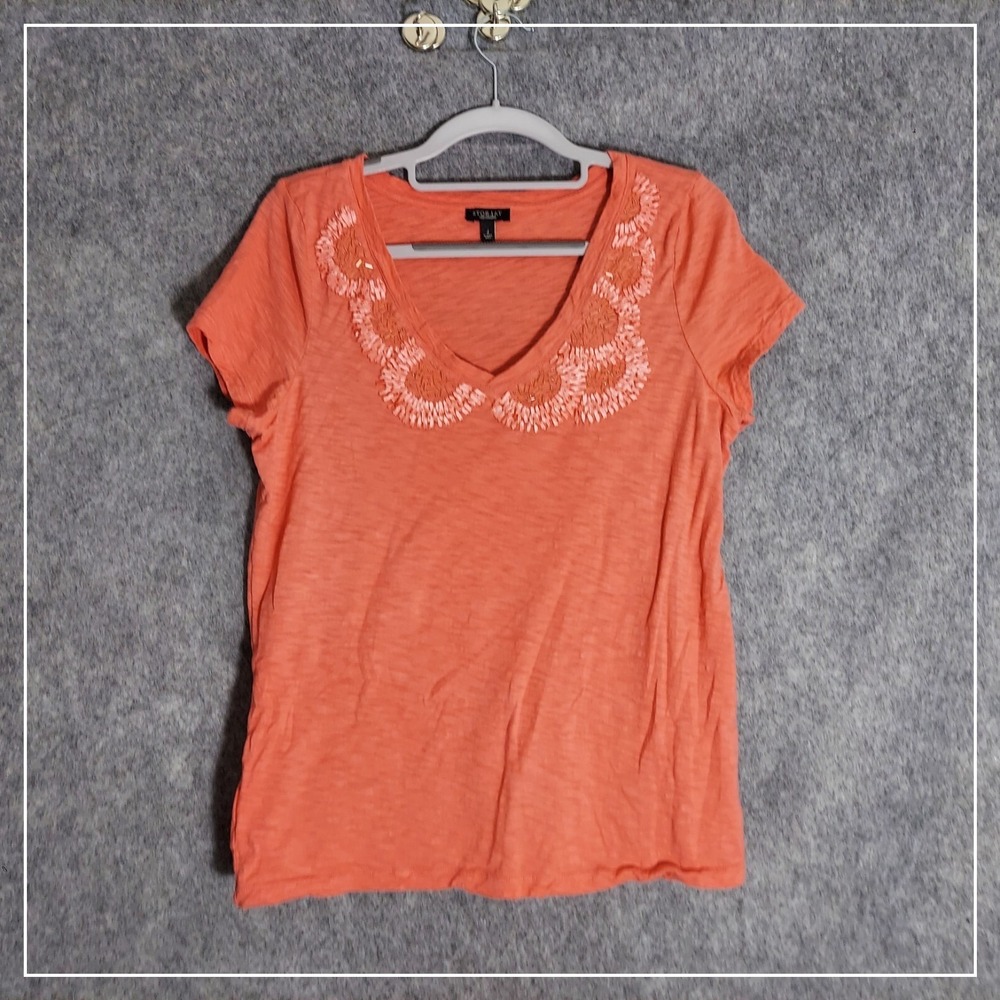 Talbots Womens‎ L Boho Beaded Top Pink Boutique Chic Casual Statement Style